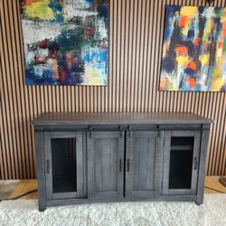 LIKE NEW- Modern TV Stand Fits TVs Up to 70 in. with Adjustable Shelves Dark Gray