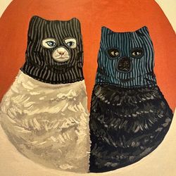 Cats in Ski Masks Art Print Balaclava Cat Painting Wall Decor Funny Humor Kitty