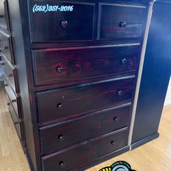 Dark Cherry Tall Double Knob Jumbo Dresser Mueble 