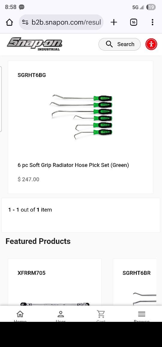 Snap On Hose Pick Set In Green
