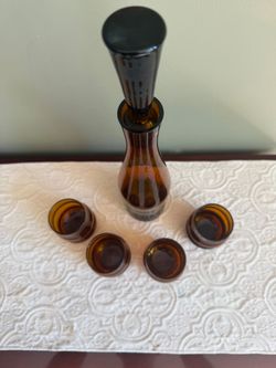 Crate & Barrel "Ava" Amber Decanter and Tumbler Set – Made in Poland