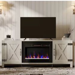 Farmhouse 63 in. Freestanding Electric Fireplace TV Stand Fits TVs up to 70 in. with Remote Control in White