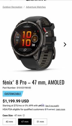 fēnix® 8 Pro – 47 mm, AMOLED, Sapphire, Carbon Gray DLC Titanium with Black/Pebble Gray Silicone Band