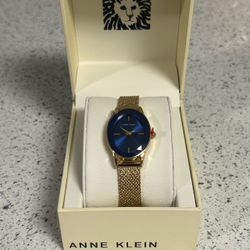 Anne Klein Blue Dial Gold Mesh Bracelet Women’s Watch – New w/ Box