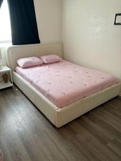 Cream Boucle Upholstered Bed Frame