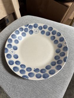 Blue Plate with Blueberry and Apple Print