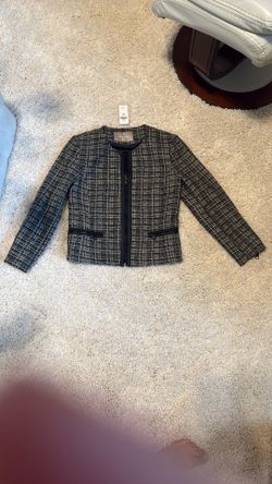 Women's Black White gray Tweed Jacket blazer 00p petite banana republic small 