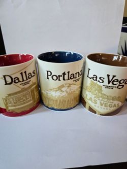 Lot of 3 New Starbucks Global Icon City Mugs - Portland, Las Vegas, Dallas 16oz