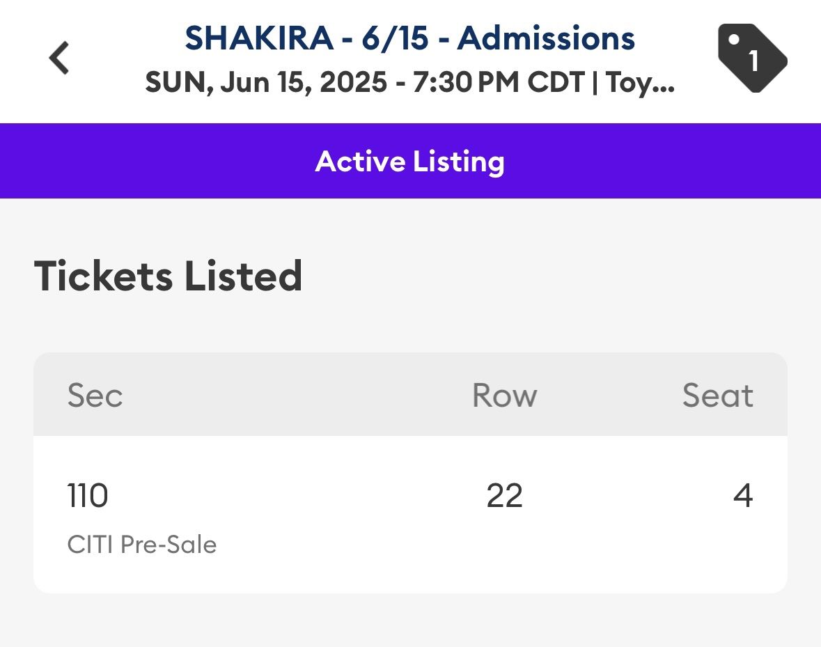 Shakira Concert Ticket June 15