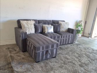 Free Delivery - Corduroy Sectional with Storage and USB Port