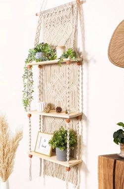 Macrame Wall Hanging Shelf 3 Tier