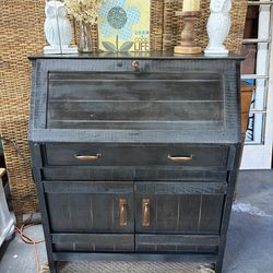 Black, Distressed Farmhouse Desk With Usb