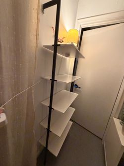 Modern 5-Tier White & Black Ladder Bookshelf / Display Shelf