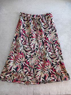 Tropical Leaf Print Midi Skirt