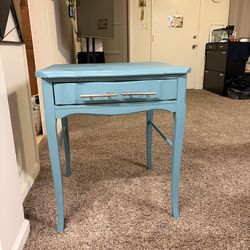 Hand-Painted Turquoise Nightstand | Upcycled Coastal Cottage End Table | Single Drawer