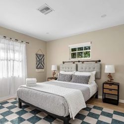 Queen bed set – frame, headboard, and mattress