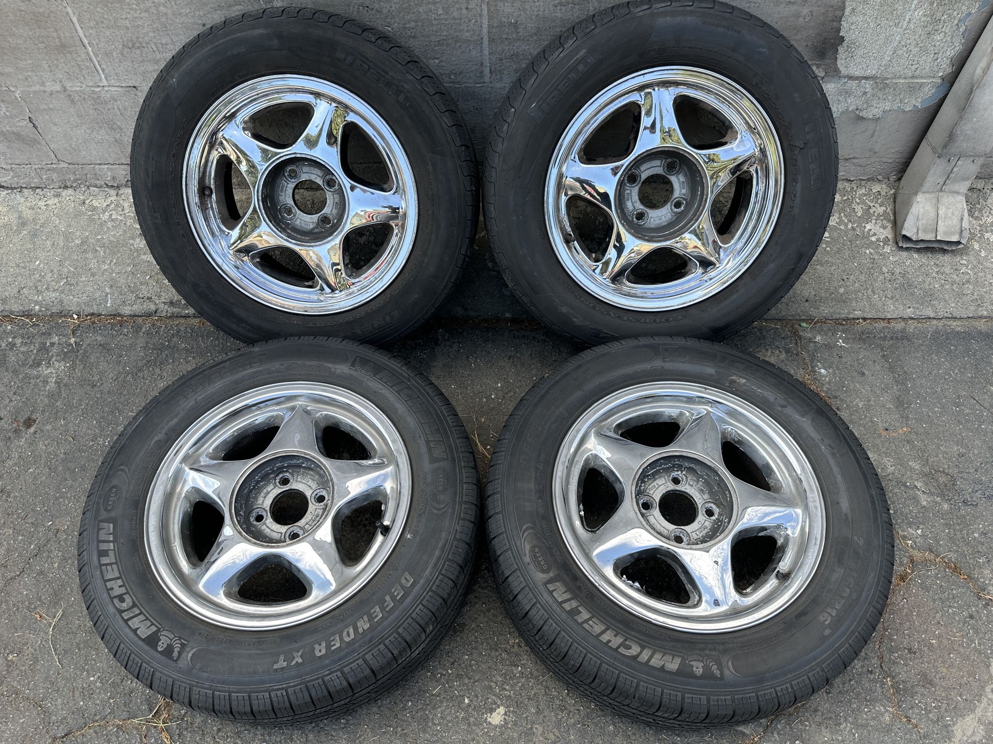 Chrome Ford mustang foxbody 16 inch pony wheels and old tires 4 on 108