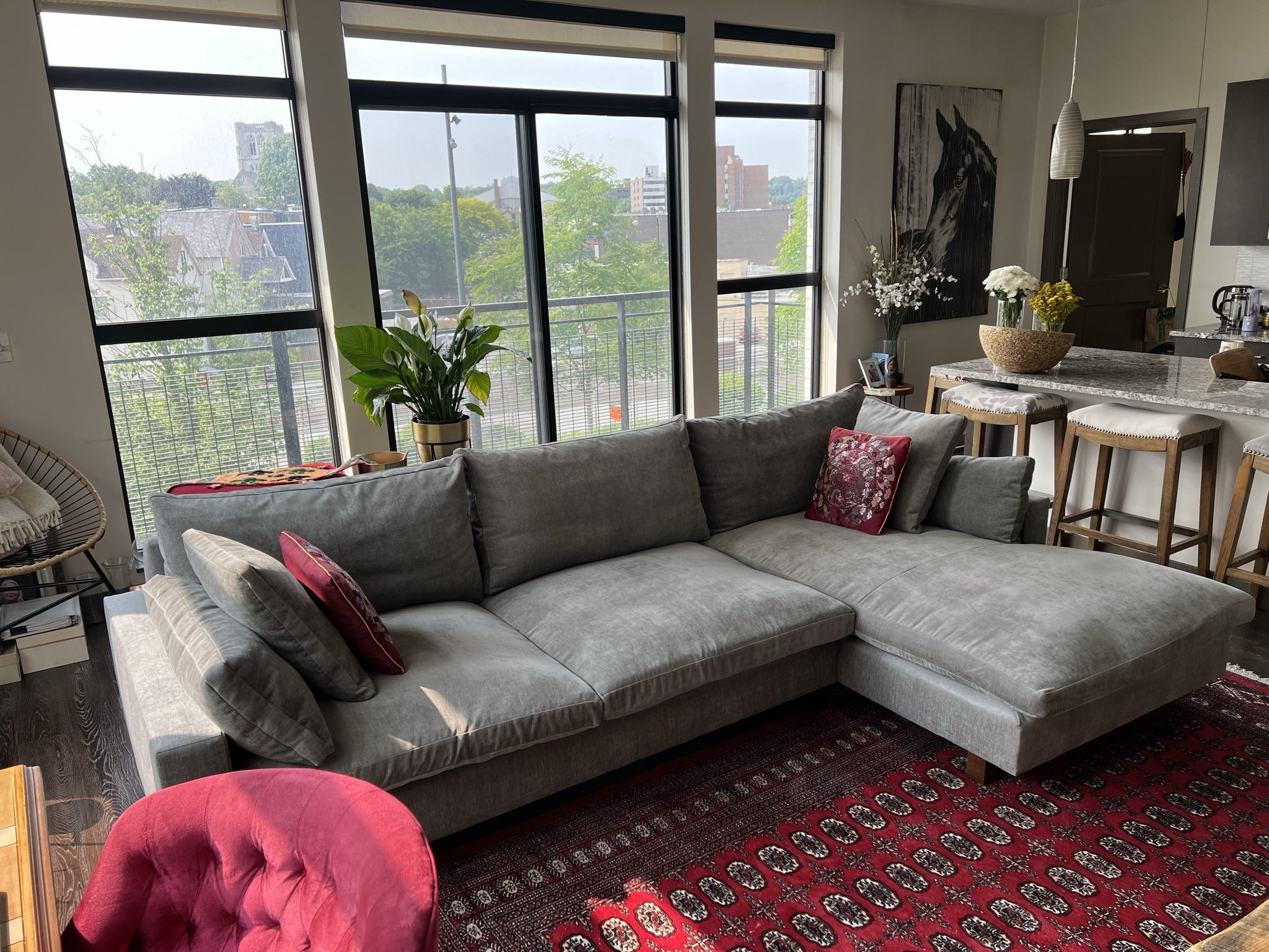 West Elm Harmony Sectional, Distressed Velvet, Metal