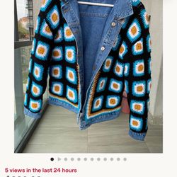 Crochet, Green And Blue Jean Jacket