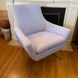 Modern Accent Lounge Chair – Light Gray Upholstered Chair w/ Metal Legs
