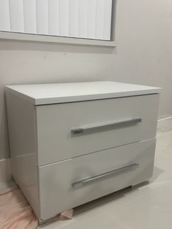 White Gloss 2-Drawer Dresser with Chrome Handles