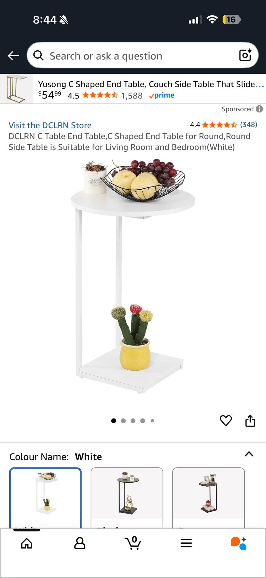 DCLRN C Table End Table, C Shaped End Table for Round, Round Side Table is Suitable for Living Room and Bedroom(White)