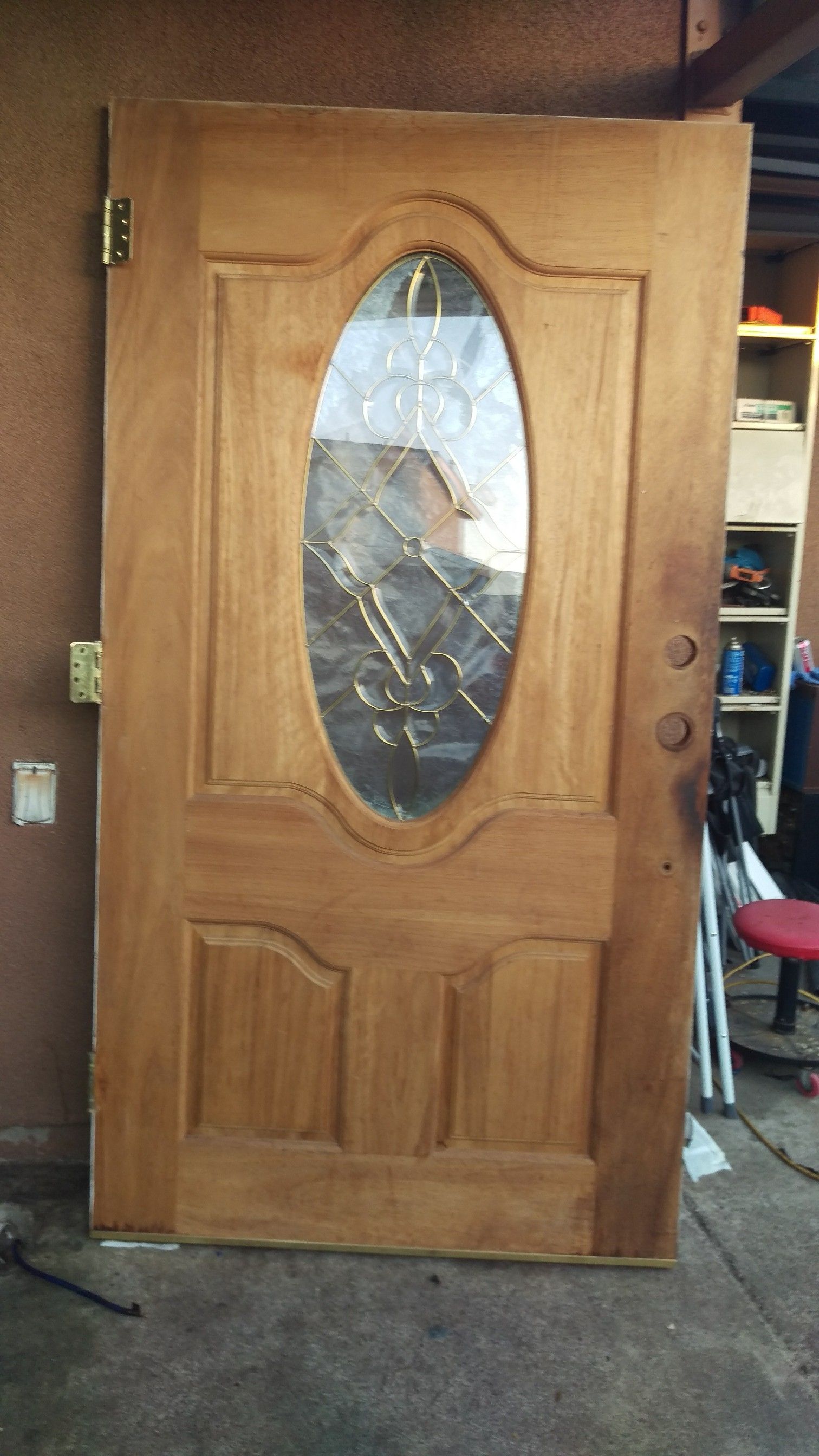42 inches X 79 mahogany entry door plus 2 side one light door 15X 79 inches