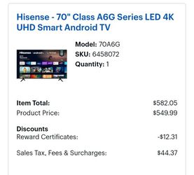 Hisense 70 inch 4K UHD Android Smart TV + Soundbar