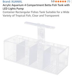 Acrylic Aquarium 4 Compartment Betta Fish Tank with LED Lights Pump