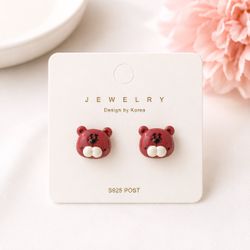 Red Bear Stud Earrings