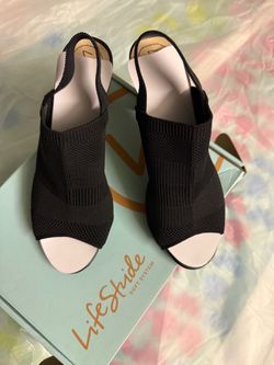 NEW LifeStride Women’s Black Slingback Knit Open Toe Heels Sandals - Size 9