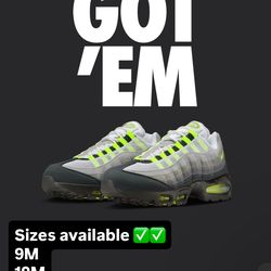 Sizes 9M, 10M, 10.5M, & 11M Nike Air Max 95 OG Big Bubble Neon 2026