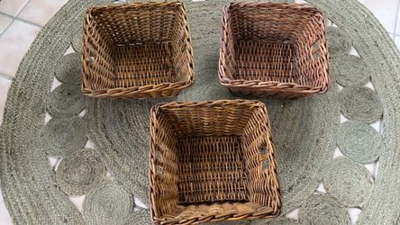 Set of 3 Matching Square Wicker Storage Baskets – 14” x 14”