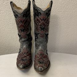 Corral gray leather studded cowboy boots ladies size 7