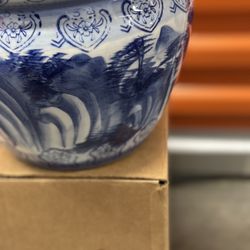  Maceta/pecera de porcelana china vintage azul y blanca con diseño de dragón de 6 pulgadas n.°