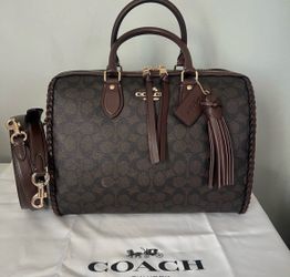 Coach Rowan Large Satchel Bag In Signature Canvas With Fringe