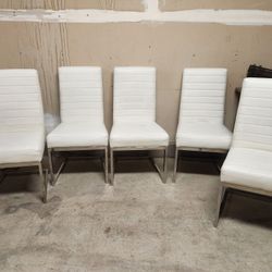 5 White Leather Dining Chairs