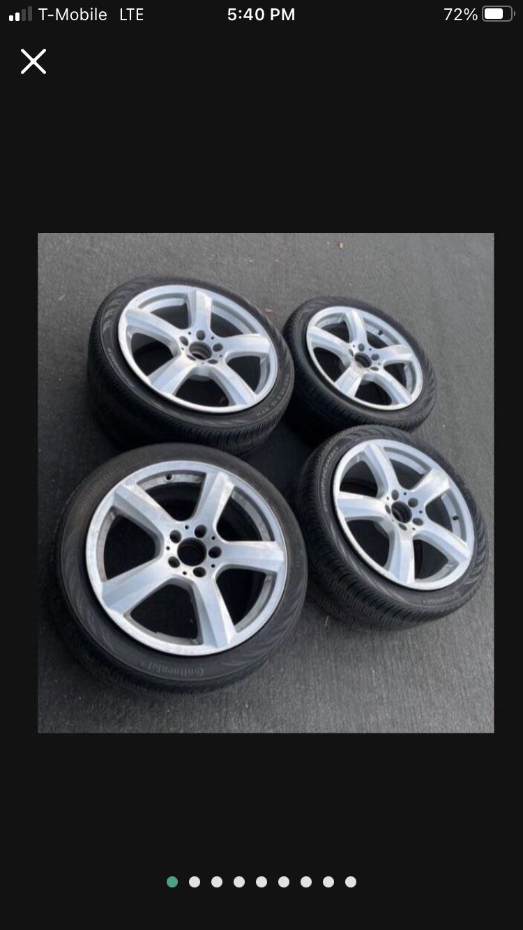 4 — 255/40r18 285/35r18 5x112 5x4.41 Stock Mercedes Staggered W218 CLS550 Wheels Rims Good Continental Tires!!!