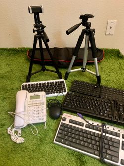 Computer Accessories Bundle – 4 Keyboards, Bluetooth Keyboard, Mouse & 2 Camera Tripods and AT&T Phone