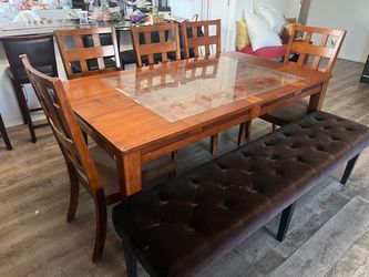 Wood Dining Table with Chairs and Bench