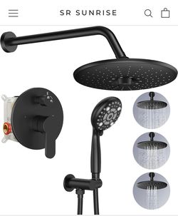 SR sunrise 10” Matt black rain shower system W handheld shower/valve include included