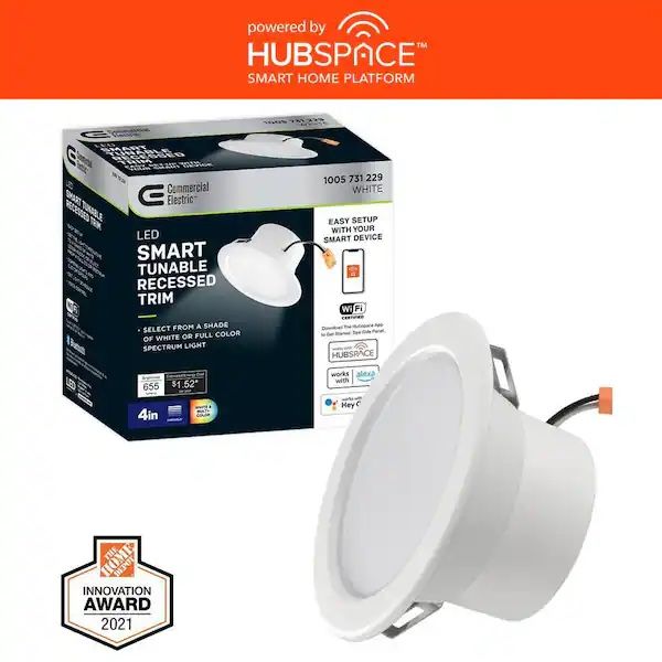 Open Box Commercial Electric 4 in. T20 Smart Integrated LED Recessed Light Trim Adjustable CCT New Construction Remodel Powered by Hubspace