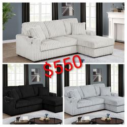 -SOFA CLEARANCE ONLY $550-  Corduroy Sectional Sofa - Soft Fur Like Fabric