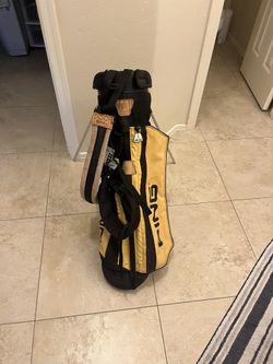 Ping Hoofer Vintage Golf Stand Carry Bag 4 Way Dividers Black Yellow Dual Straps