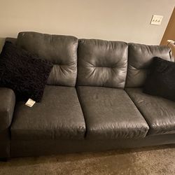 Grey Leather Love Seat And Sofa