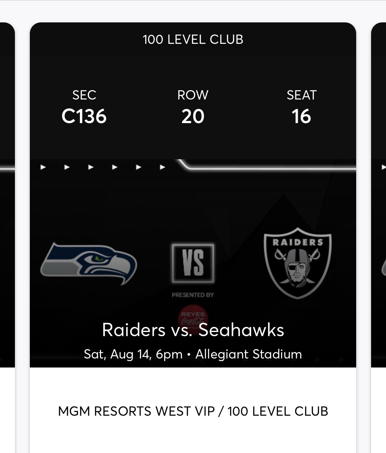 Raiders vs Seahawks - Section 136 Allegiant Stadium for Sale in Las Vegas,  NV - OfferUp