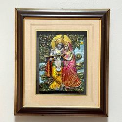 Shree Sai Janki God Radha Krishna Spiritual Love Decorative Litho 3D Wall Hanging Shadow Box Frame