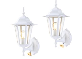 Outdoor Wall Light Fixture, Antirust Aluminum Glass, White 2 Pack Dusk to Dawn Exterior Porch Light Wall Sconce Lantern for House Patio Garage, Waterp