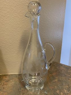 Vintage Crystal Flower Etched Decanter