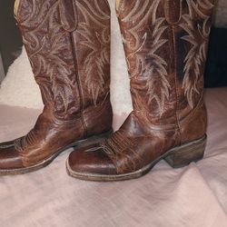 Brown Square Toe Boots Size 6 1/2